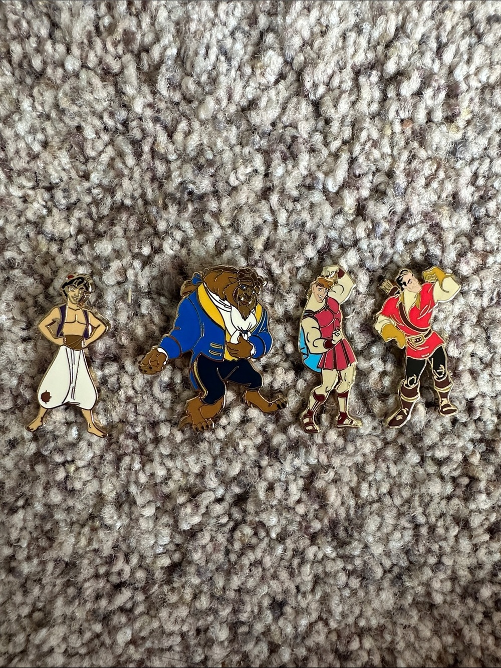 Disney Character Enamel Pin Set - Aladdin, Beast, Hercules, Gaston - Multi